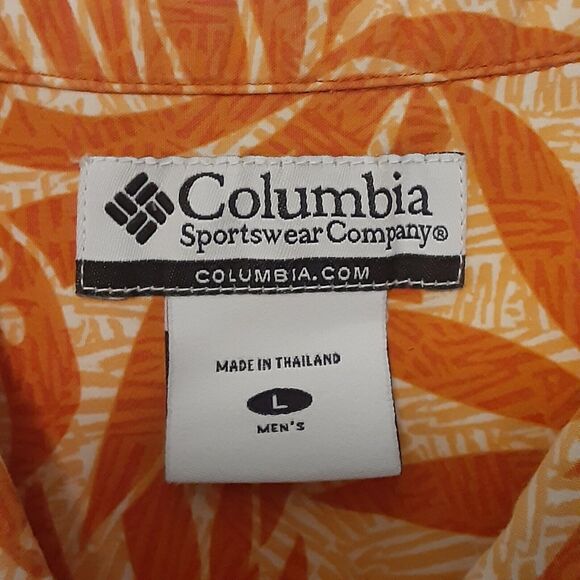 Columbia Shirt Mens Large Floral Hawaiian Orange Button Up Short Sleeves - Picture 4 of 7